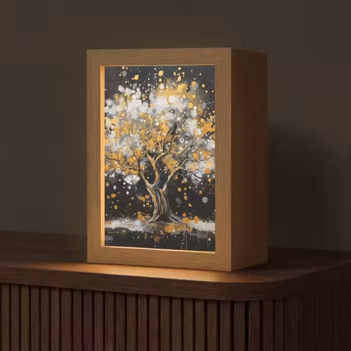 Tischlampe - Baum - Schwarz - Gold - Weiß - Modern