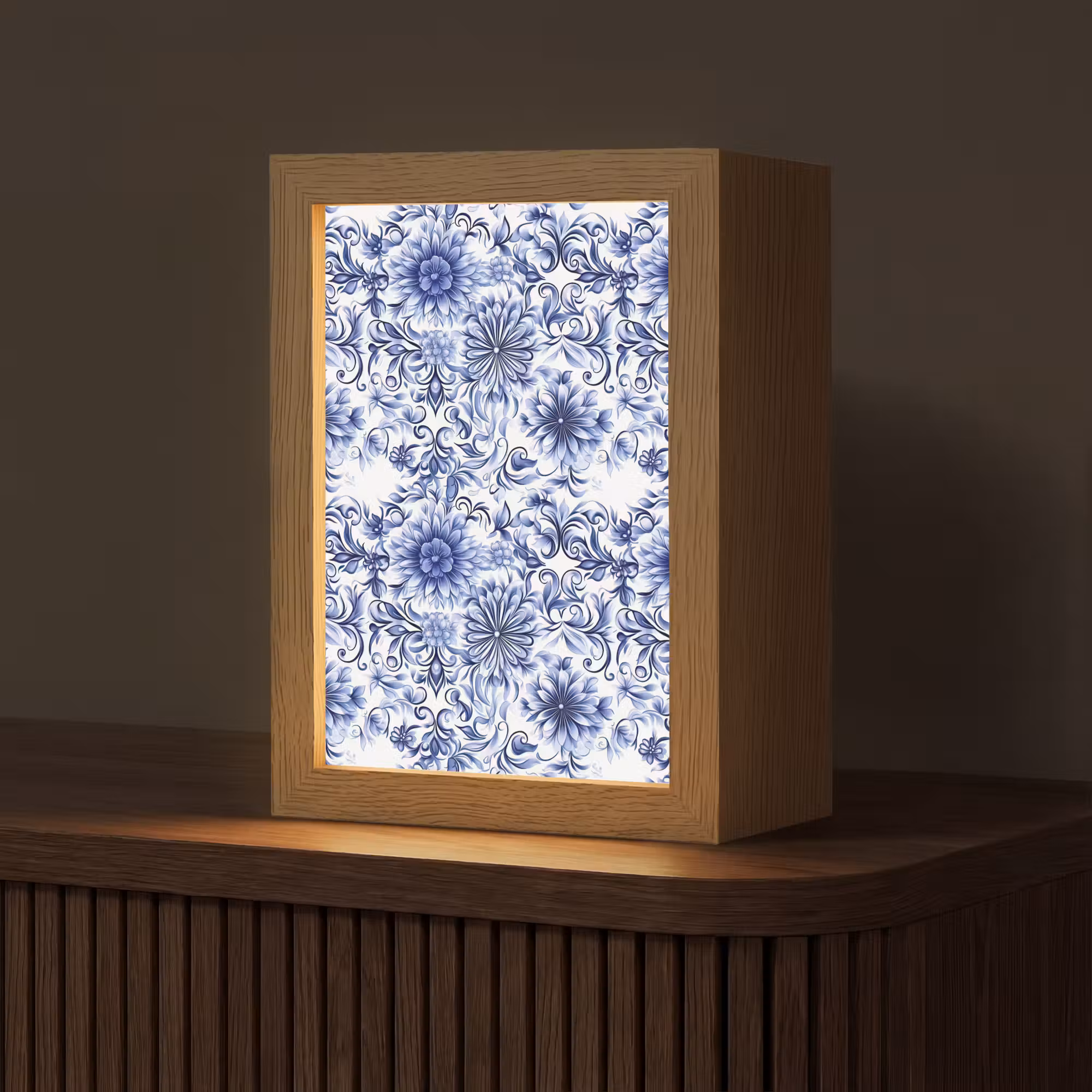 Tischlampe - Blumen - Blau - Muster - Weiß