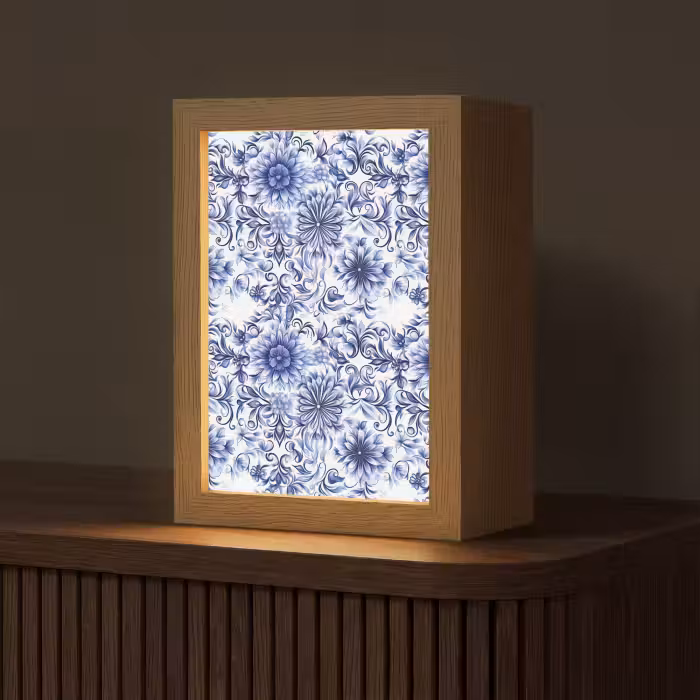 Tischlampe - Blumen - Blau - Muster - Weiß