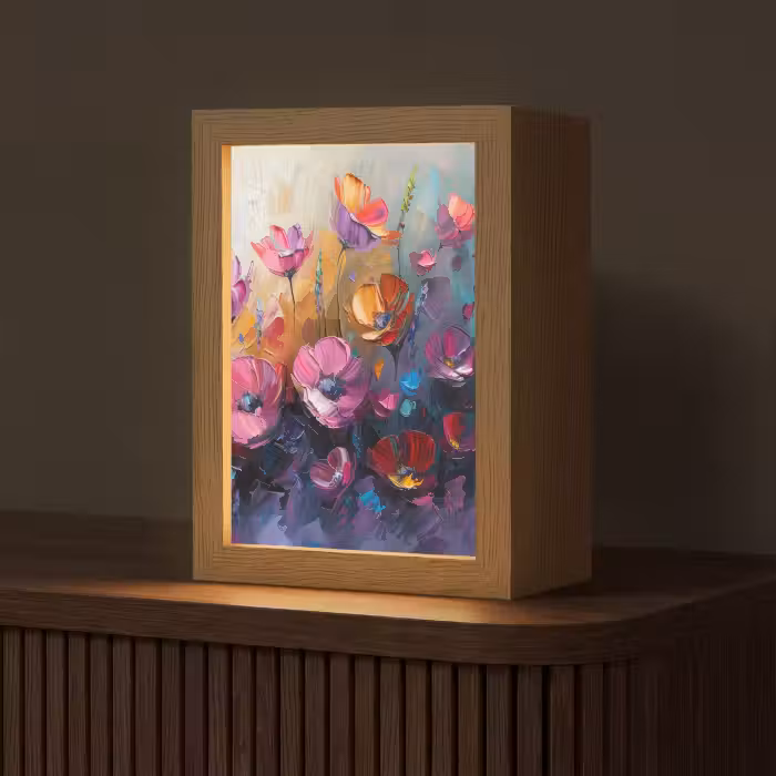 Tischlampe - Blumen - Lila - Farbenfroh - Handbemalt - Kunst