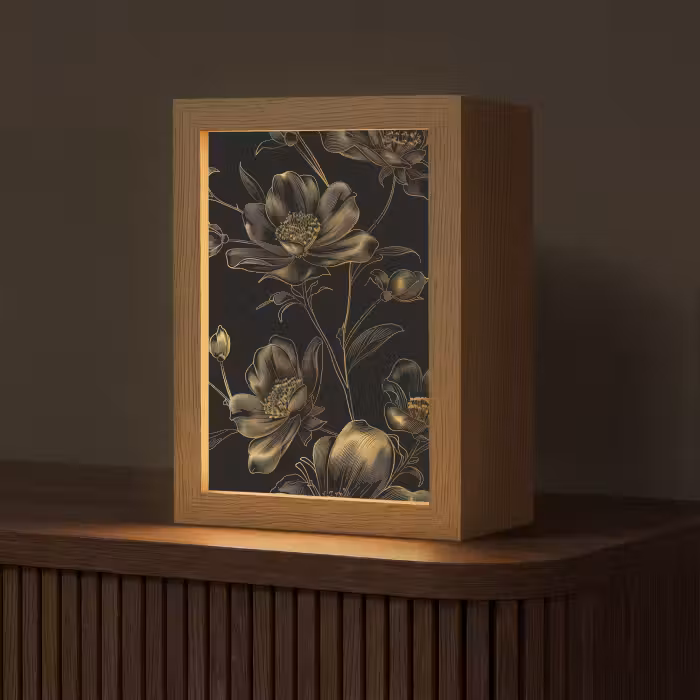 Tischlampe - Blumen - Schwarz - Gold - Strichzeichnung
