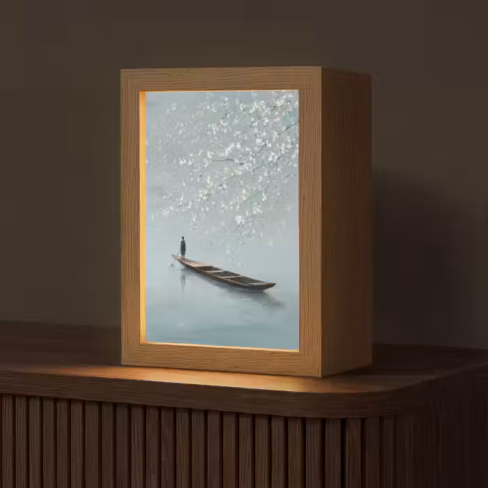 Tischlampe - Blüten - Minimalistisch - Wasseroberfläche - Boot