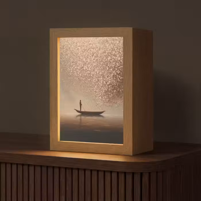 Tischlampe - Boot - Blätter - Gold - Wasser