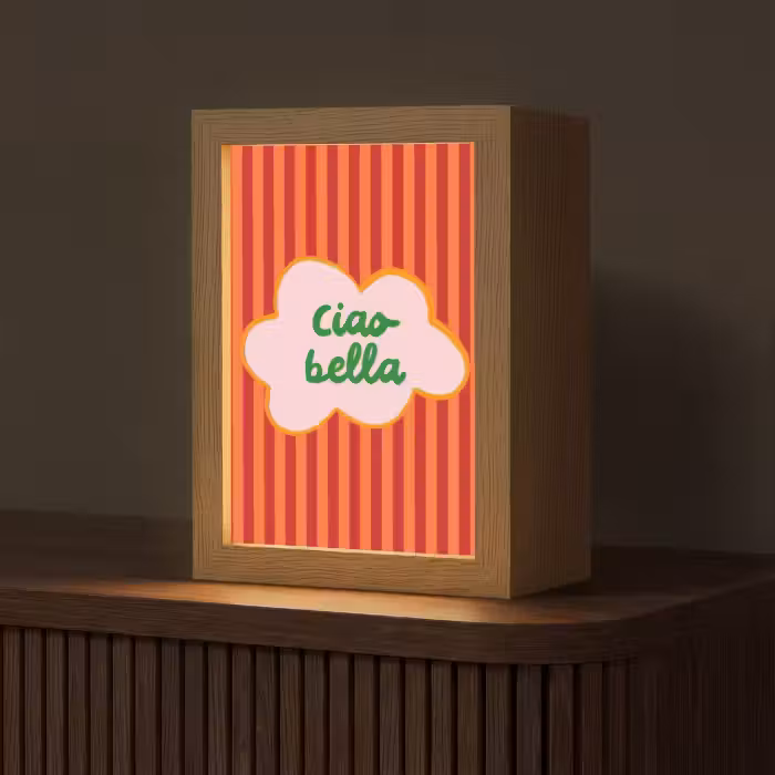 Tischlampe - Ciao bella - Text Wolke - Streifen - Orange