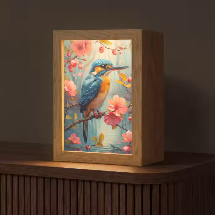 Tischlampe - Eisvogel - Blüte - Natur - Vögel - Blumen