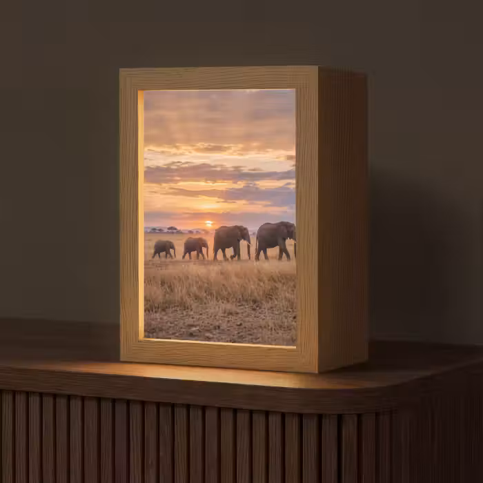 Tischlampe - Elefanten - Savanne - Sonnenuntergang - Afrika - Warm