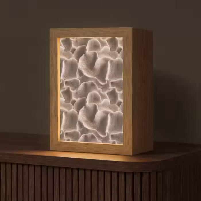 Tischlampe - Fächerform - Beige - Faserstruktur