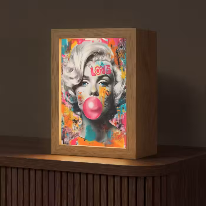 Tischlampe - Frau - Kaugummi - Graffiti - Neonfarben