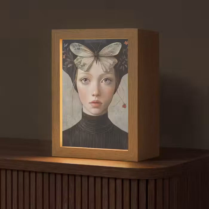 Tischlampe - Frau - Schmetterling - Kunst - Klassisch - Gedämpft