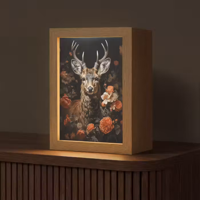 Tischlampe - Hirsch - Tier - Blumen - Natur - Botanisch