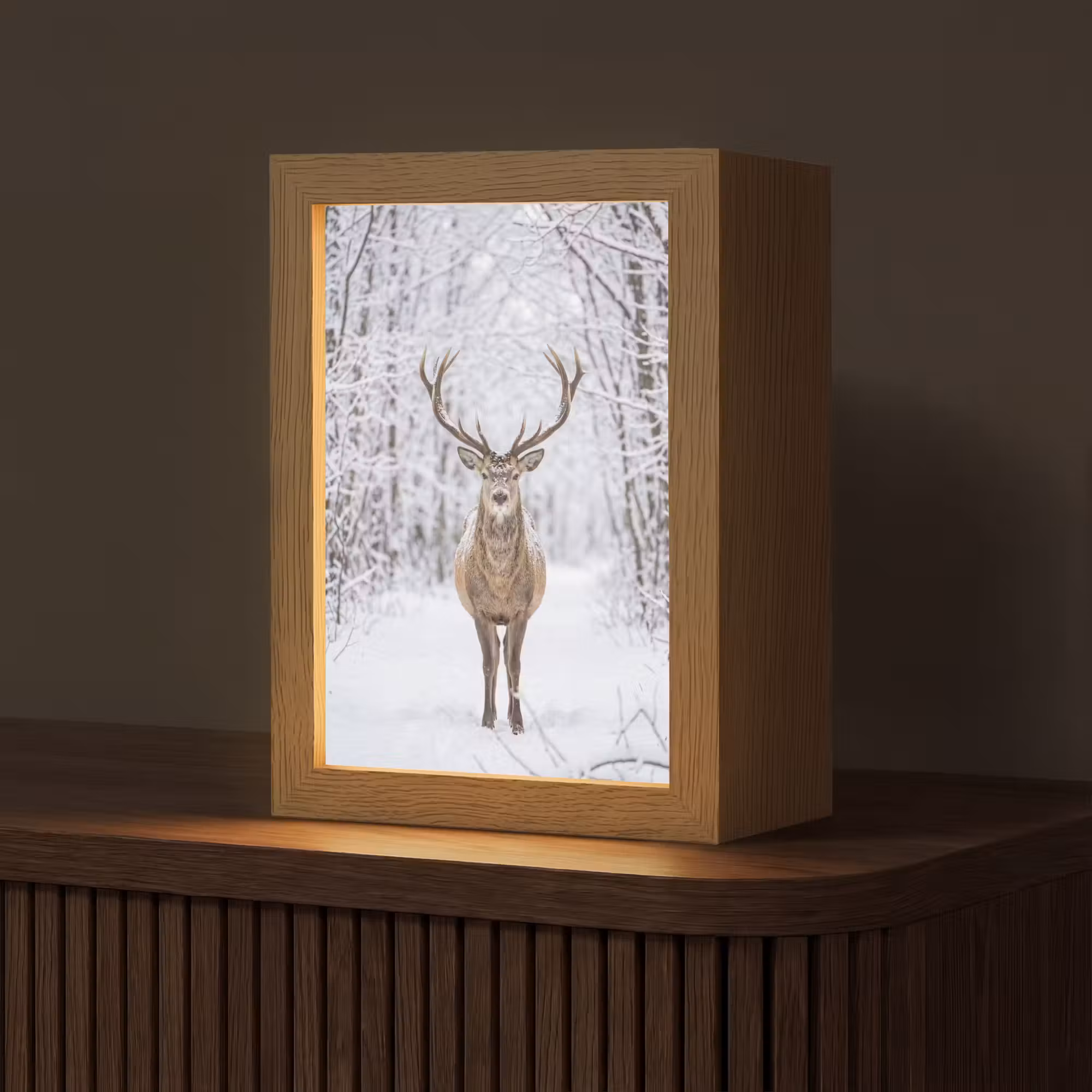 Tischlampe - Hirsch - Winter - Wald - Natur - Weiß