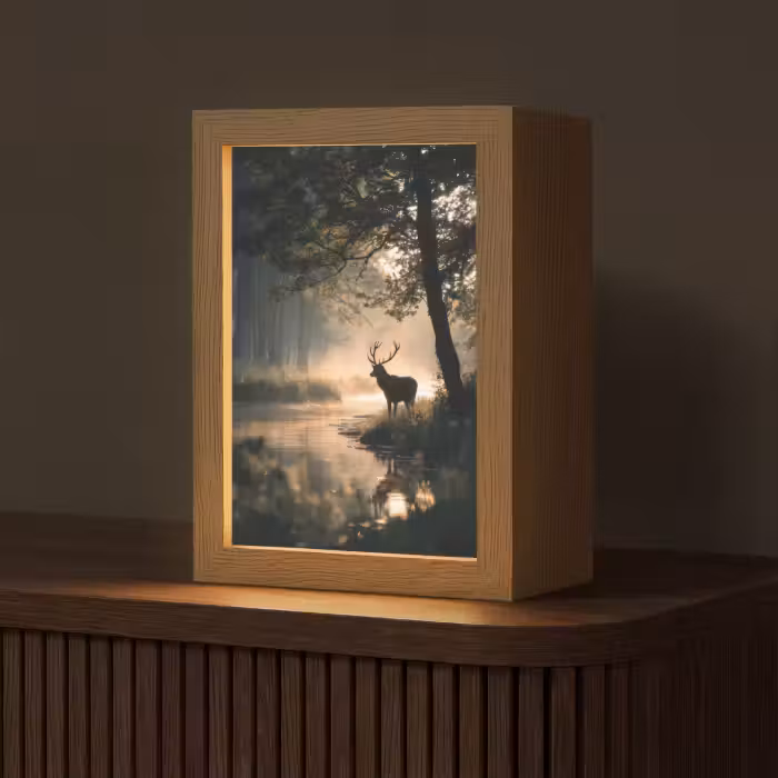 Tischlampe - Hirsche - Waldbach - Mystisch