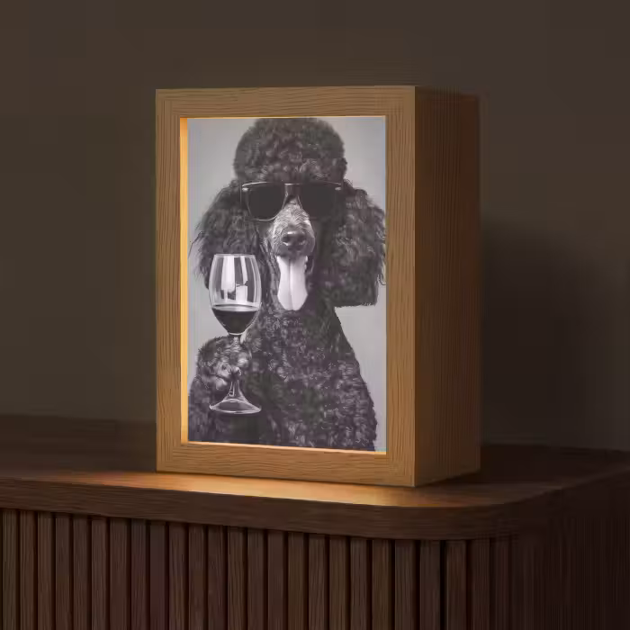 Tischlampe - Hund - Locken - Sonnenbrille - Wein