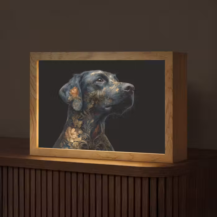 Tischlampe - Hund - Schwarz - Blumen