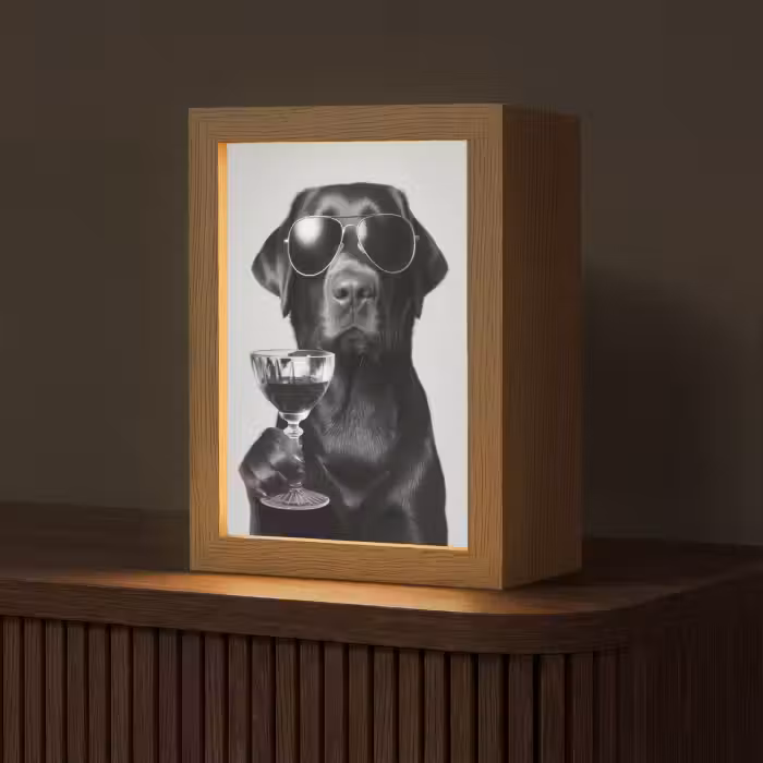 Tischlampe - Hund - Schwarz - Weinglas - Sonnenbrille