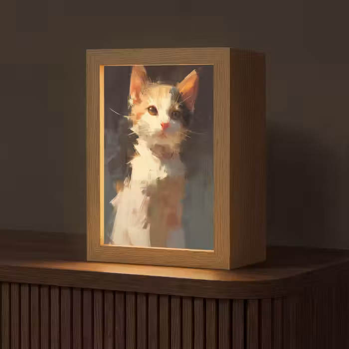 Tischlampe - Katze - Gemalt - Künstlerisch - Weiß