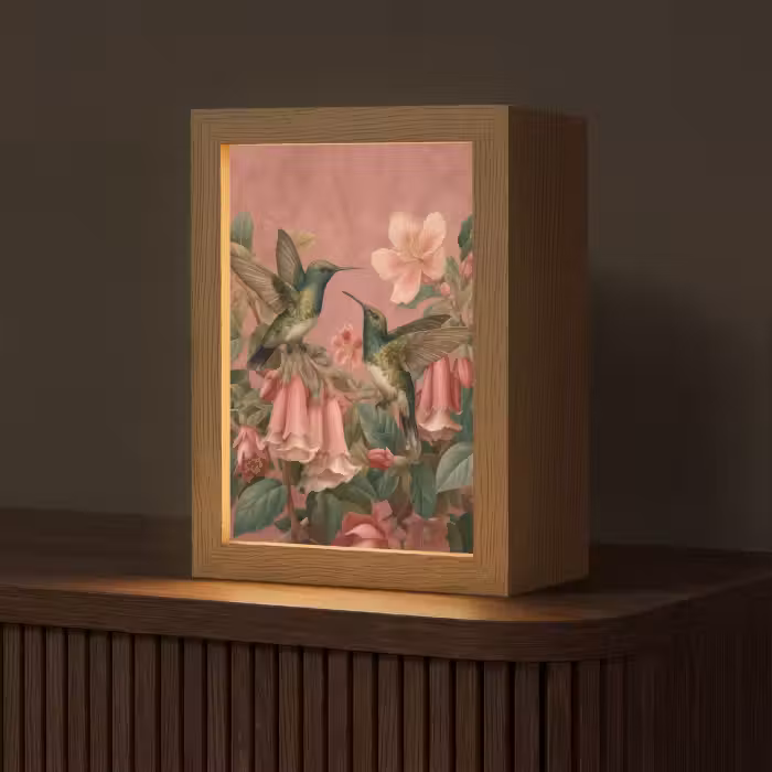 Tischlampe - Kolibris - Blumen - Grün - Rosa