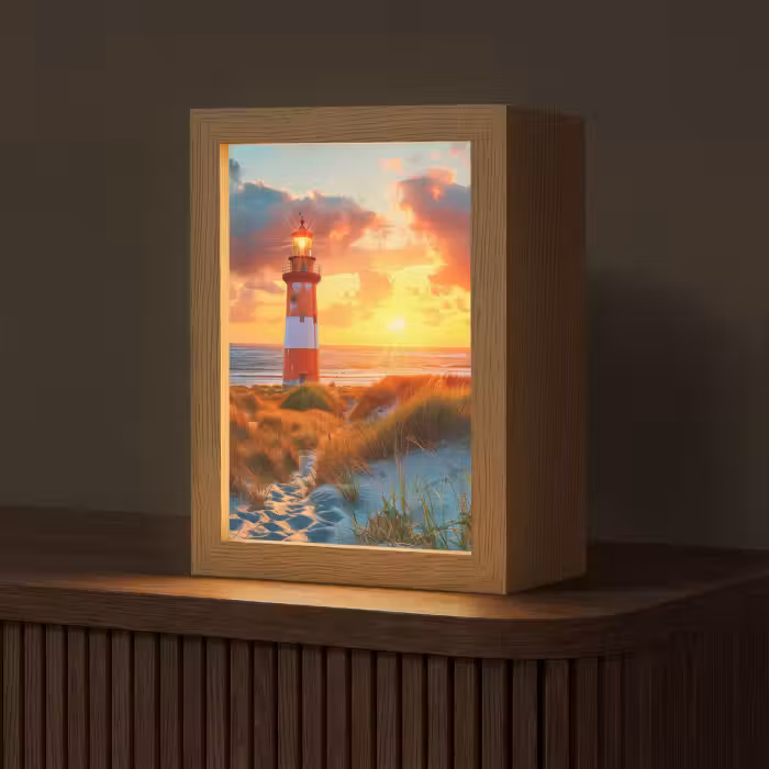 Tischlampe - Leuchtturm - Sonnenuntergang - Dünen - Horizont