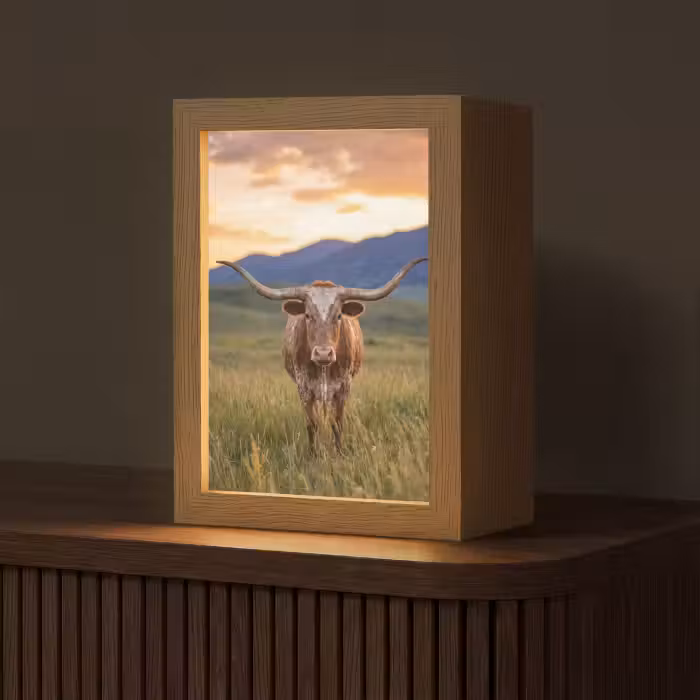 Tischlampe - Longhorn - Landschaft - Sonnenuntergang