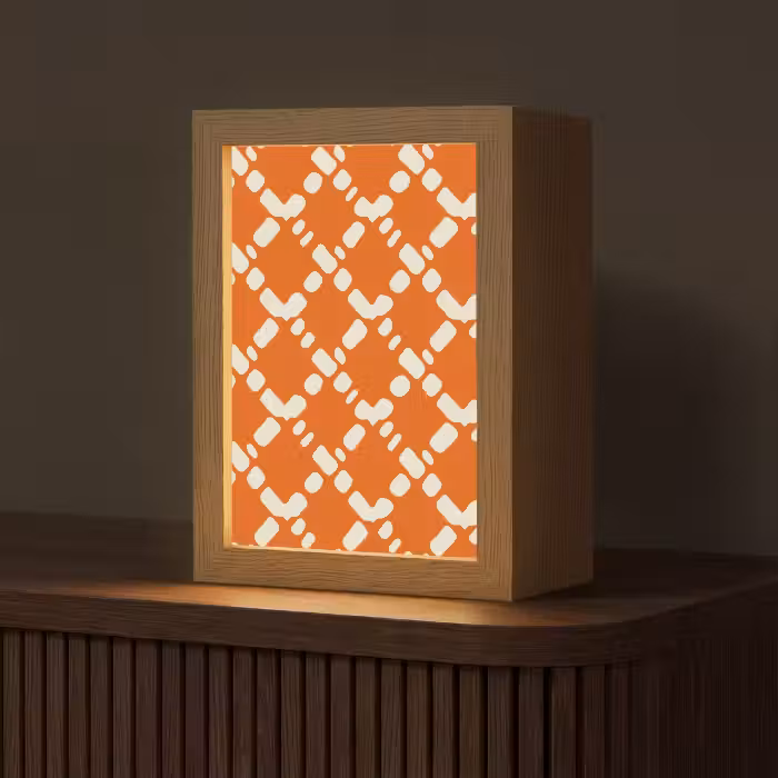 Tischlampe - Orange - Karomuster - Weiß