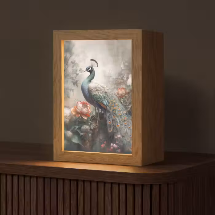 Tischlampe - Pfau - Pfauenfedern - Vogel - Dschungel - Blumen