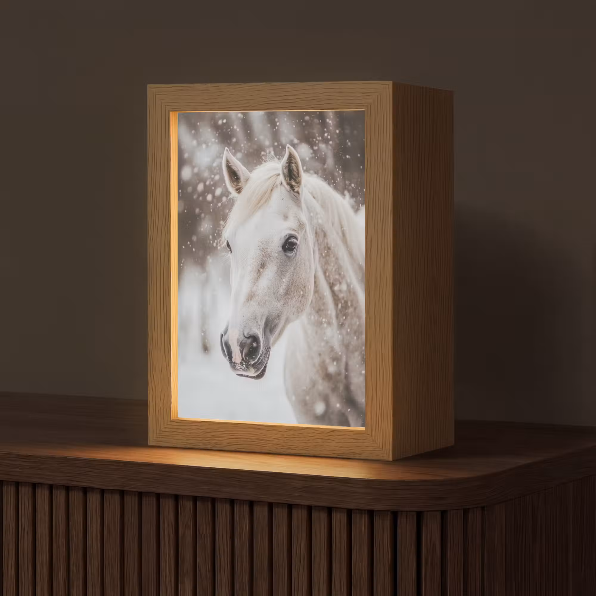 Tischlampe - Pferd - Weiß - Winter - Natur - Schnee - Tiere