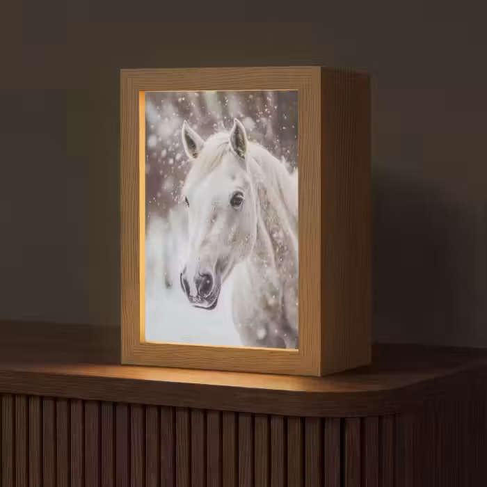Tischlampe - Pferd - Weiß - Winter - Natur - Schnee - Tiere