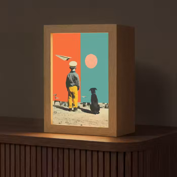 Tischlampe - Retro - Junge - Hund - Rot - Grün