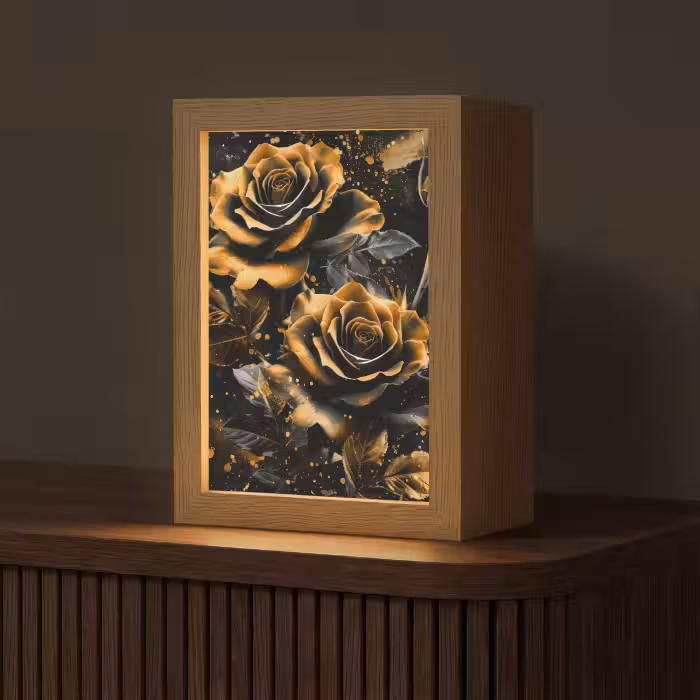 Tischlampe - Rosen - Gold - Schwarz - Blumen - Modern