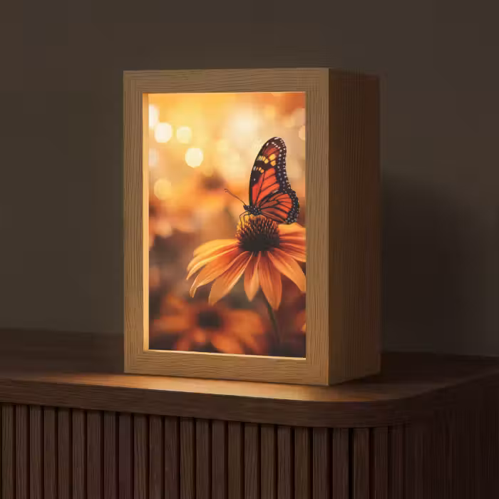 Tischlampe - Schmetterling - Blumen - Orange