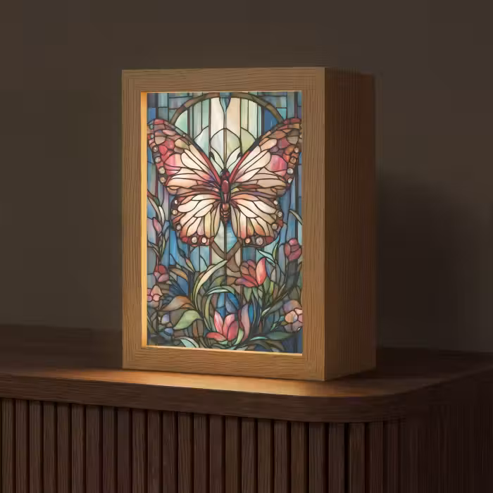 Tischlampe - Schmetterling - Rosa - Blumen - Blätter