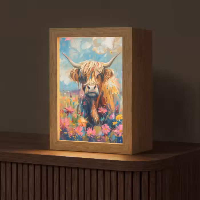 Tischlampe - Schottische Hochländer - Natur - Farbenfroh - Blumen