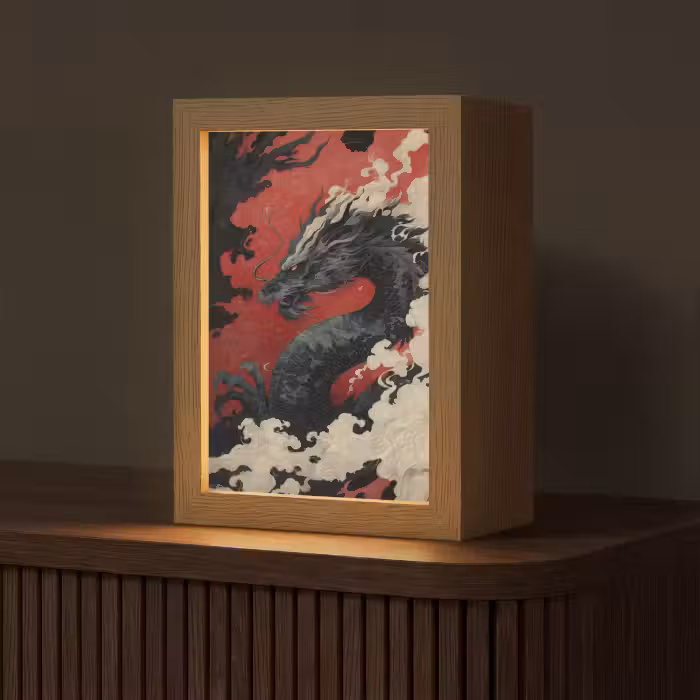Tischlampe - Schwarzer Drache - Rauchwolken - Rot