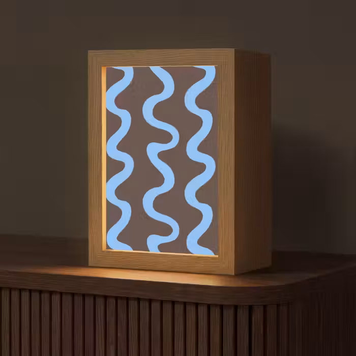 Tischlampe - Sich windende Linien - Blau - Braun - Minimalistisch