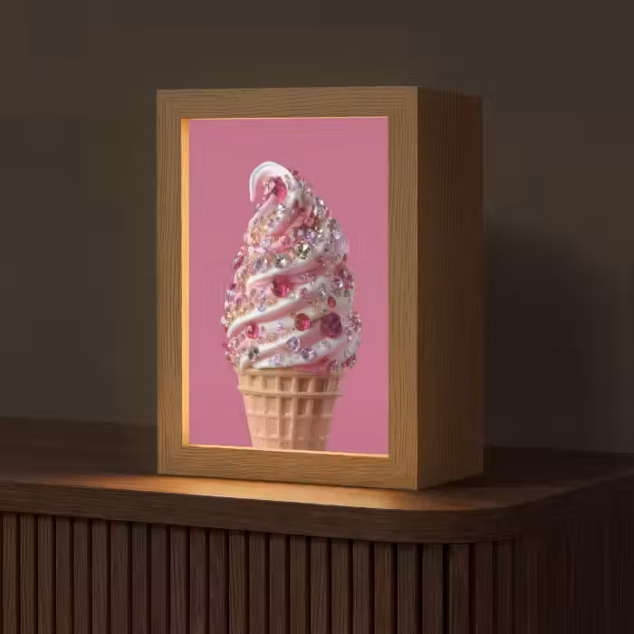 Tischlampe - Softeis - Edelsteine - Rosa - Waffel