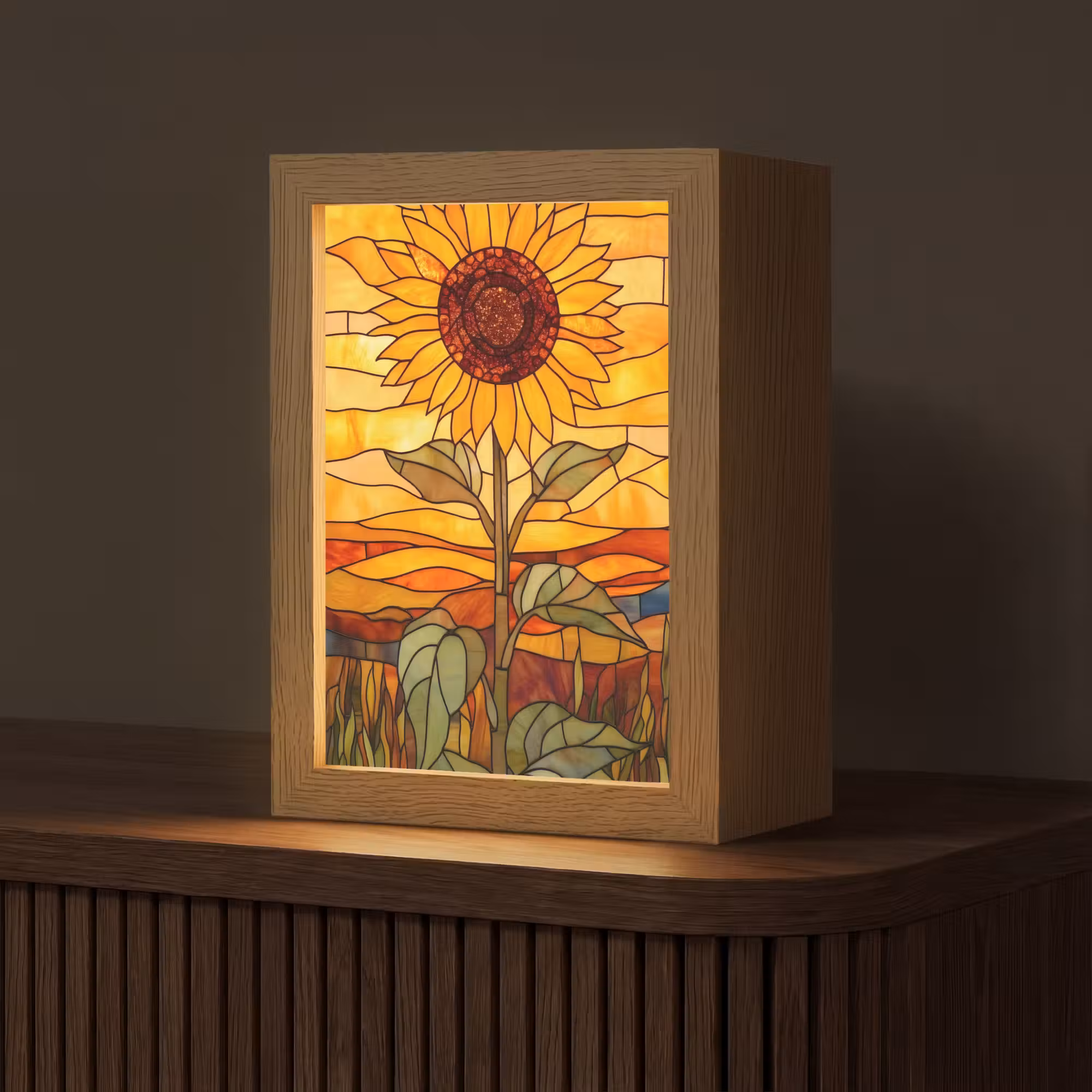 Tischlampe - Sonnenblume - Mosaik - Sonnenuntergang - Gelb
