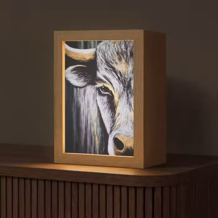 Tischlampe - Stier - Hörner - Maulkorb - Gold