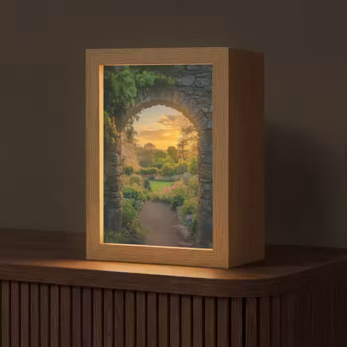 Tischlampe - Tor - Pflanzen - Sonnenuntergang