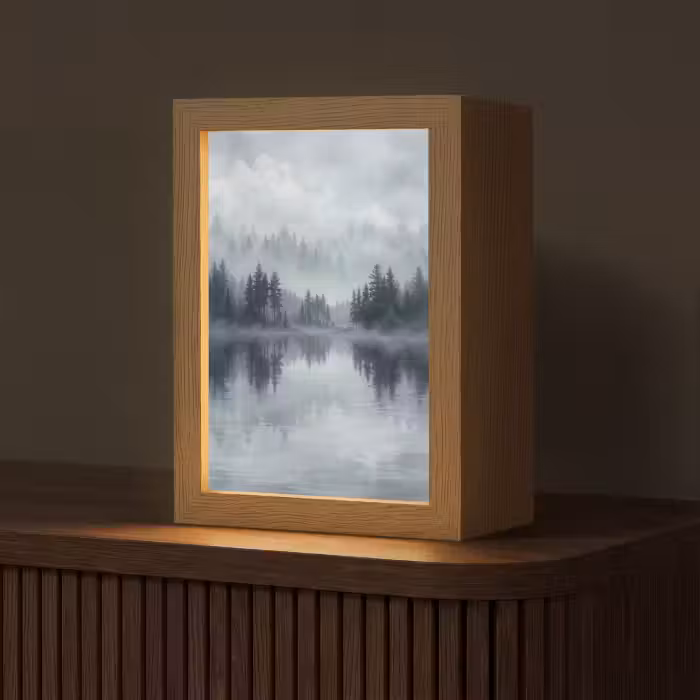 Tischlampe - Wald - See - Nebel - Natur - Grau