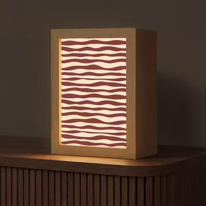 Tischlampe - Wellen - Rot - Muster - Creme
