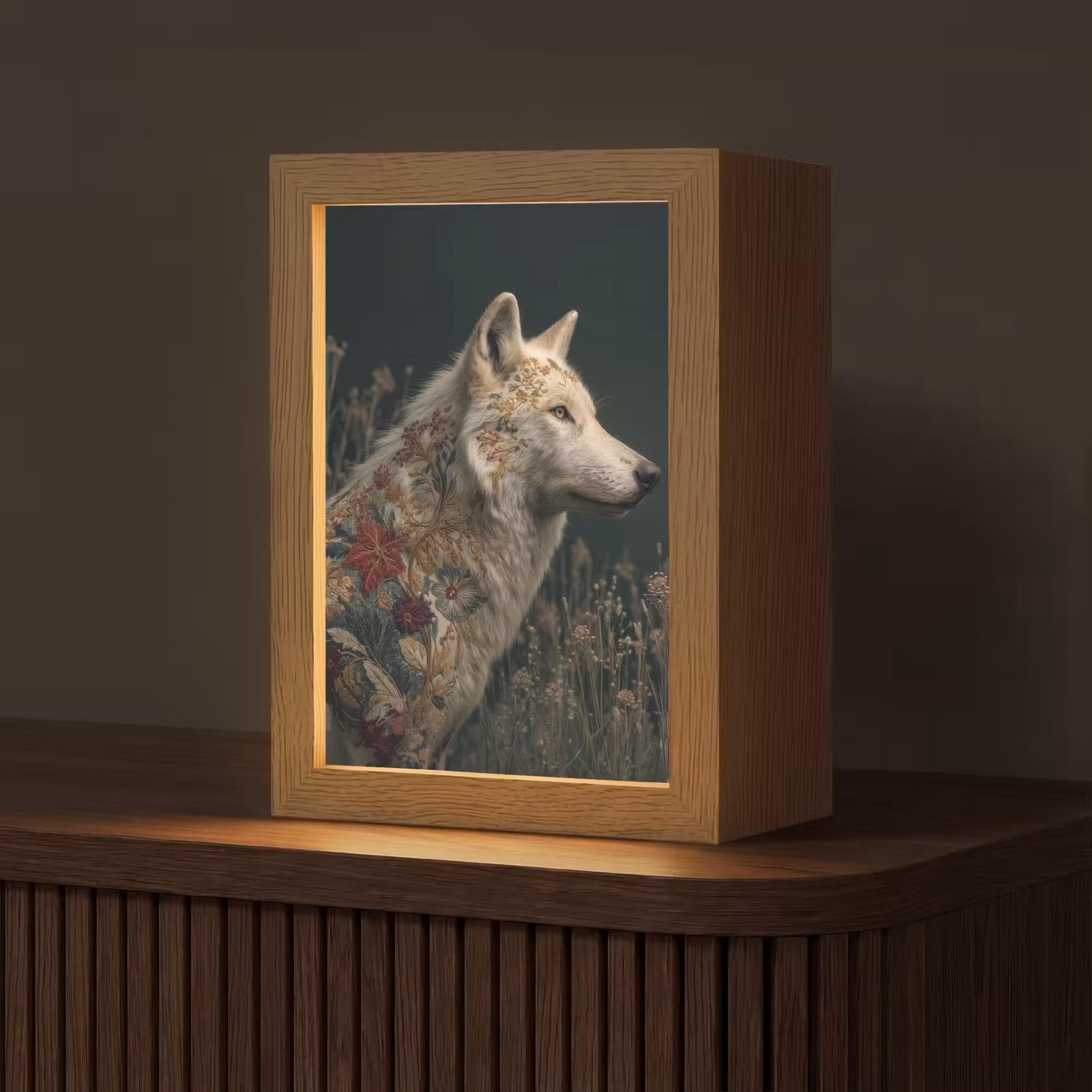 Tischlampe - Wolf - Blumen - Natur
