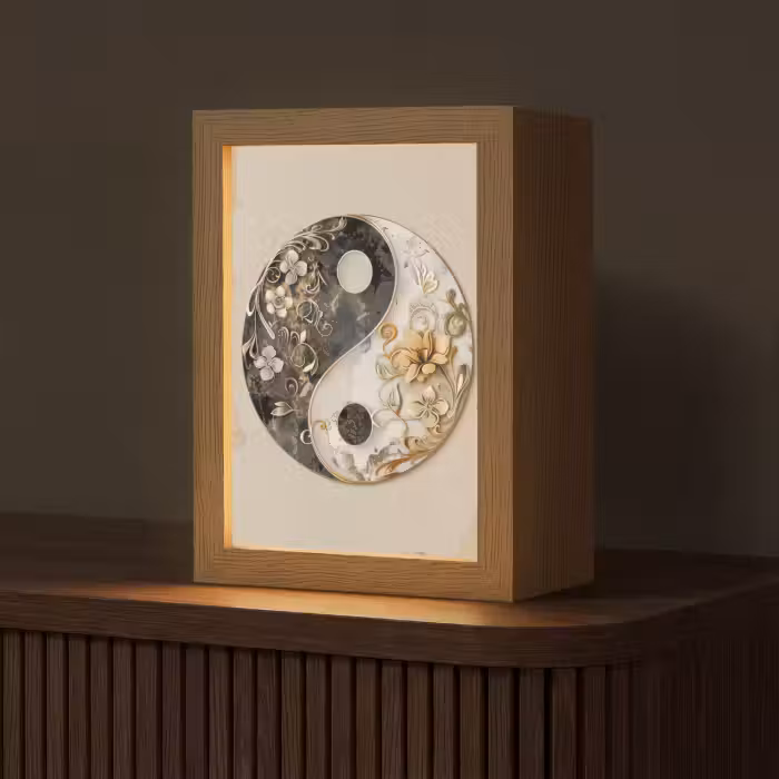Tischlampe - Yin Yang - Blumen - Schwarz - Weiß - Vintage