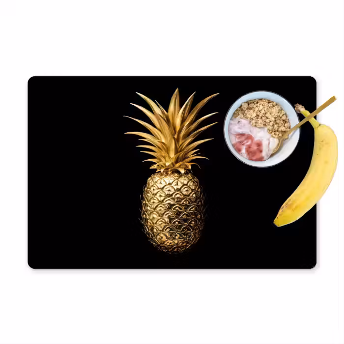 Tischset - 6 Stück - Ananas - Schwarz - Gold - Luxus