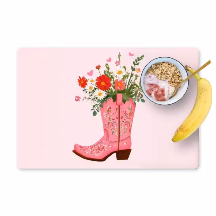 Tischset - 6 Stück - Cowboystiefel - Rosa - Strauß - Blumen
