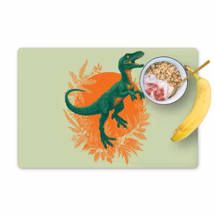 Tischset - 6 Stück - Dinosaurier - Grün - Pflanzen - Kreis