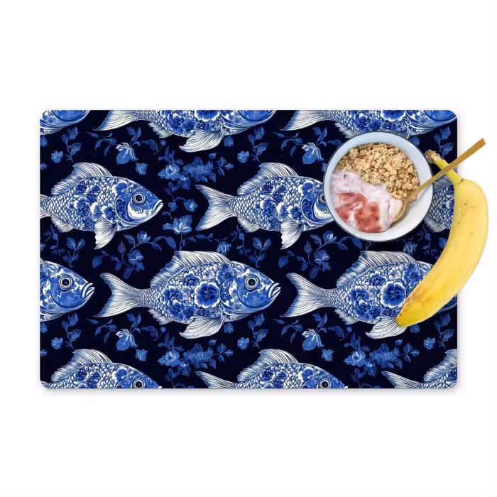 Tischset - 6 Stück - Fische - Blumen - Blau