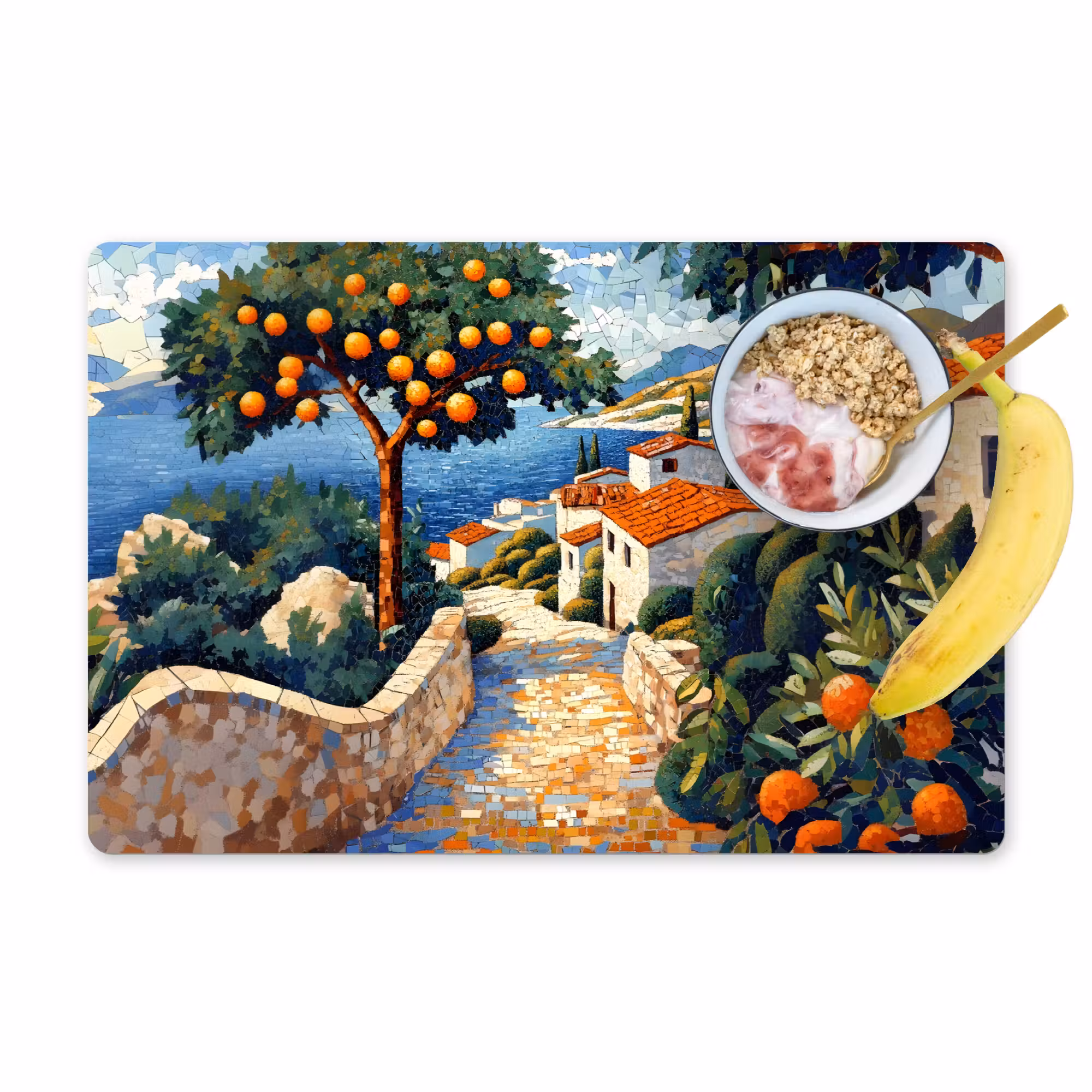 Tischset - 6 Stück - Häuser - Mosaik - Orangenbäume - Meer