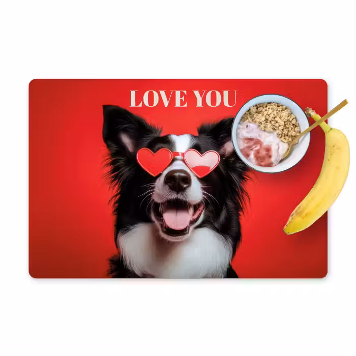 Tischset - 6 Stück - Hund - Herz-Brille - Loveyou - Rot