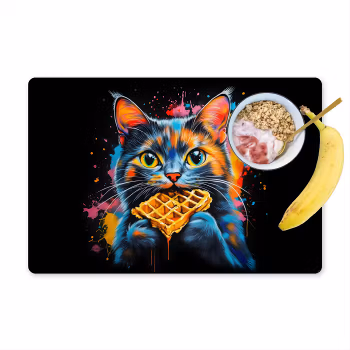 Tischset - 6 Stück - Katze - Graffiti - Bunt - Waffel - Essen