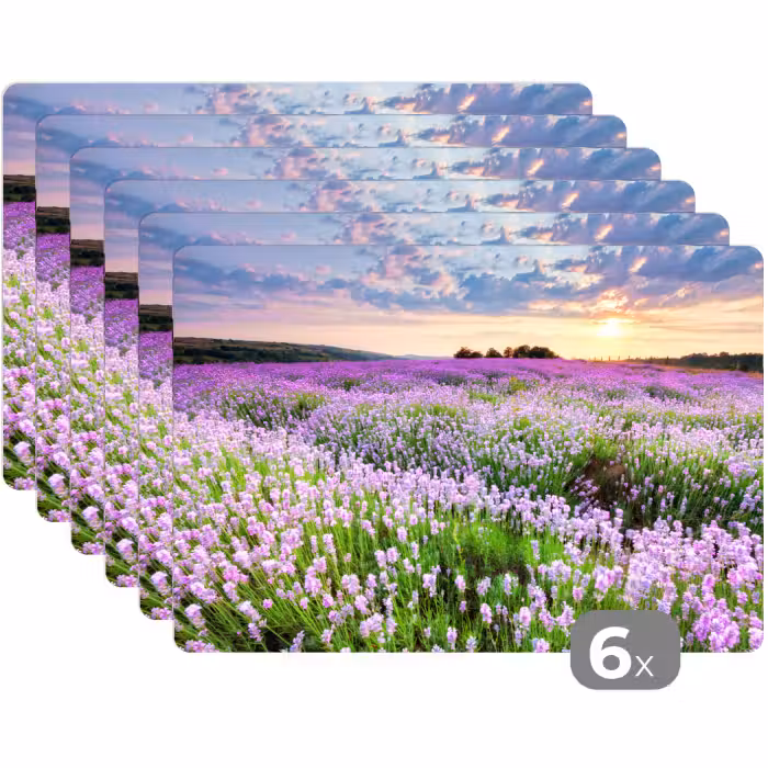 Tischset - 6 Stück - Lavendel - Blumen - Sonnenuntergang - Lila - Wiese